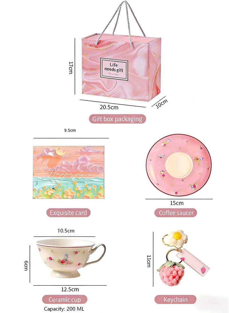 MOOCO Women's Gift Baskets Include (Ceramic Coffee Cup,Saucer,Key Chain,Card), Birthday Gift Set for Her,Ramadan Gift Basket, Wedding Gift Set, Ramadan Gift Box,Women's Friendship Care Package, Women's Friends Gift Set,Cute Rabbit Cup,Pink - Image 2