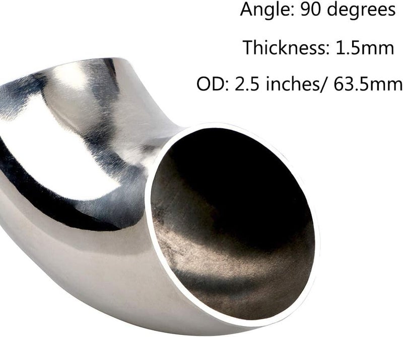 KOTVTM Stainless Steel Elbow 2.5" 90° Mandrel Bend Elbow-Thickness 16GA/.065" Wall - SS304 Stainless Elbow Suitable for Car Modified Exhaust Elbow Pipe, Stair Handrail,etc - Image 3