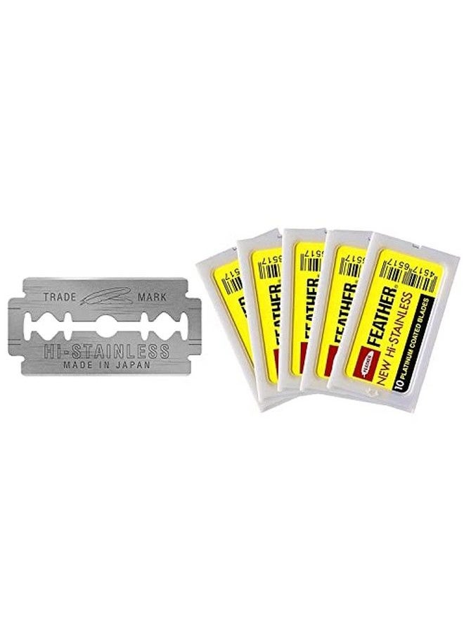 Feather Double Edge Safety Razor Blades (50 Count) Platinum Coated Histainless Steel Razor Blades Fits Most Safety Razors Super Sharp For Close Shaves Japanese Quality  - Image 2