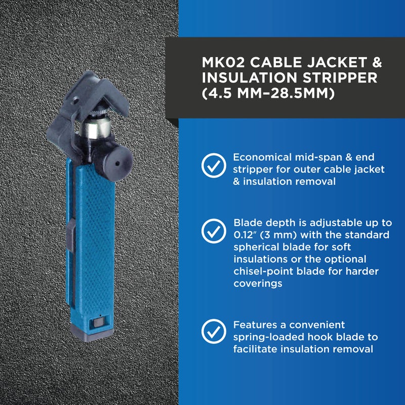 Miller MK02 Cable Jacket and Insulation Stripper (4.5 â€“ 28.5 mm) for Professional Technicians, Electricians, and Installers, 4.2 Ounces - Image 5