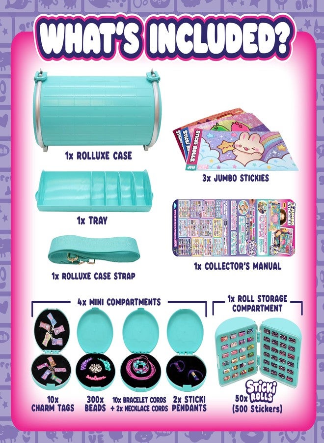 Sky Castle Sticki Rolls Sticki Rolluxe Series 2 - The Original Wearable Shareable Glam Handbag and Craft Kit | Includes 3 Jumbo Stickies, Supplies for 10 Toy Bracelets & 2 Pendants (Teal) - Image 3