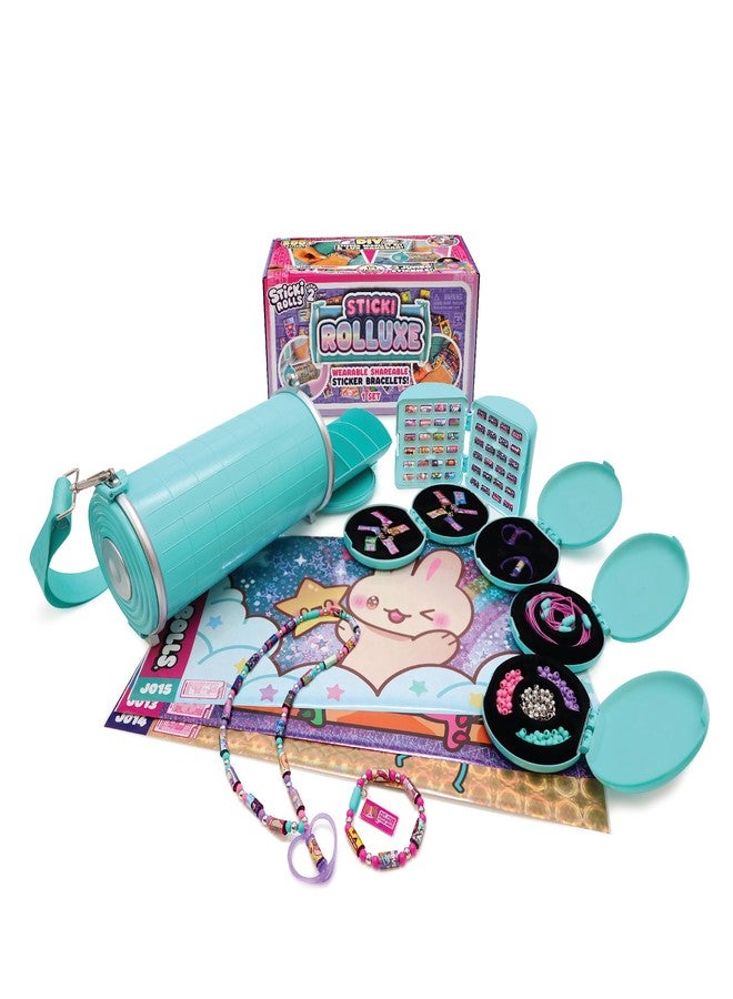 Sky Castle Sticki Rolls Sticki Rolluxe Series 2 - The Original Wearable Shareable Glam Handbag and Craft Kit | Includes 3 Jumbo Stickies, Supplies for 10 Toy Bracelets & 2 Pendants (Teal) - Image 1