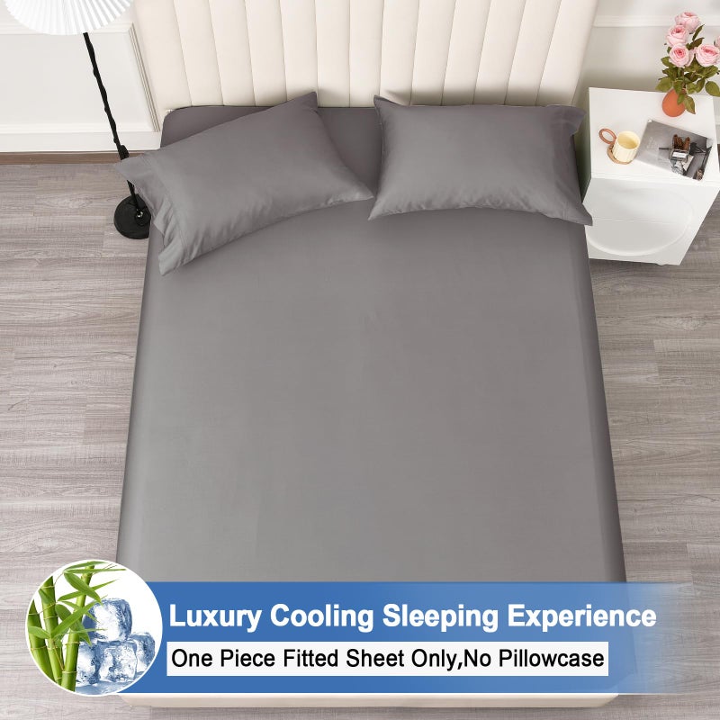 PHF PHF 100% Rayon Derived from Bamboo Cooling Fitted Sheet Queen Size for Hot Sleeper  16"" Deep Pocket 2.5cm Wider Strong Elastic Easy Fit  Breathable Silky Smooth Soft 60""x 80""  Grey  No Pillowcases  - Image 3