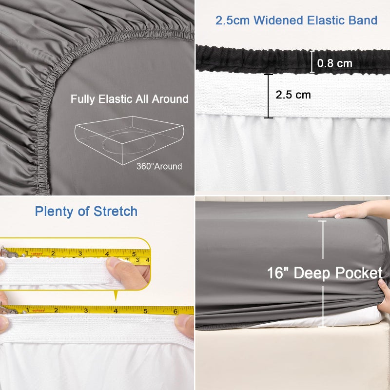 PHF PHF 100% Rayon Derived from Bamboo Cooling Fitted Sheet Queen Size for Hot Sleeper  16"" Deep Pocket 2.5cm Wider Strong Elastic Easy Fit  Breathable Silky Smooth Soft 60""x 80""  Grey  No Pillowcases  - Image 5