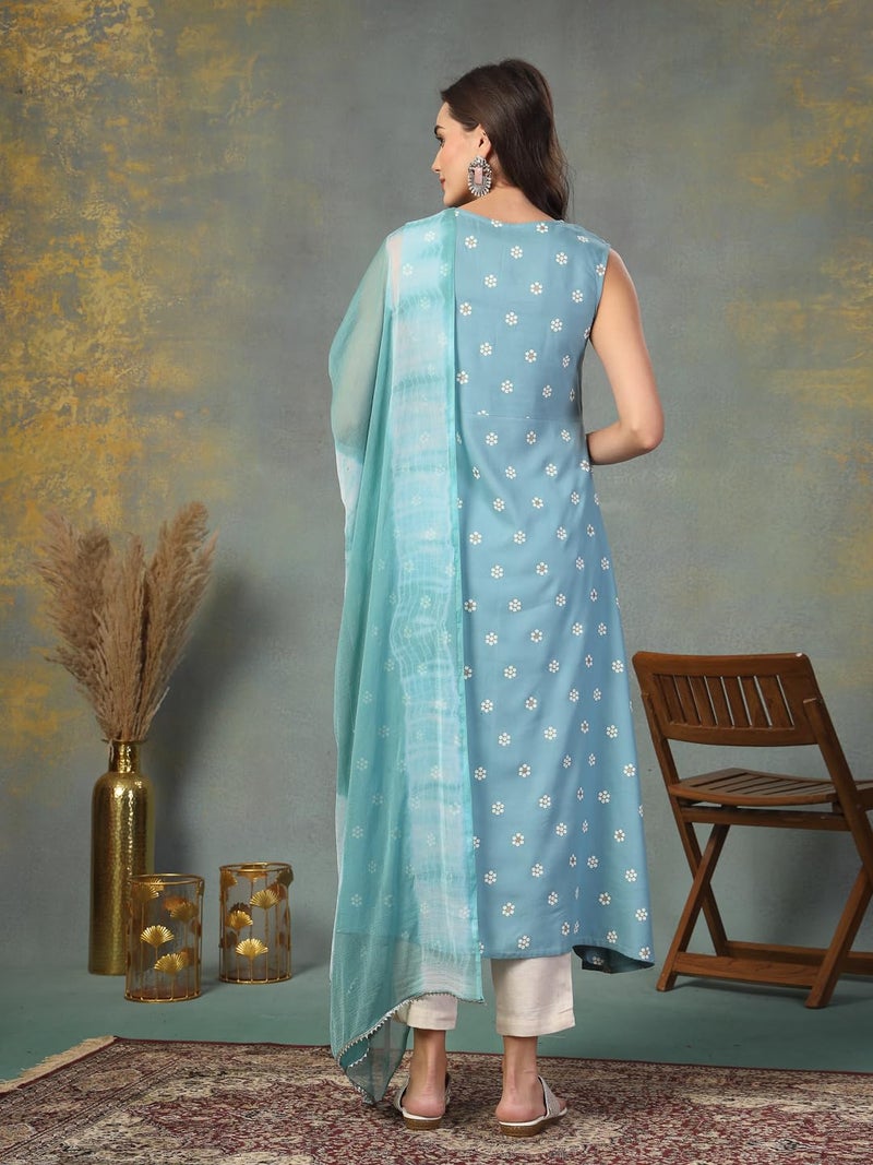 Stylum Women's Floral Printed & Embroidered Rayon A-Line Kurta With Dupatta - Image 2