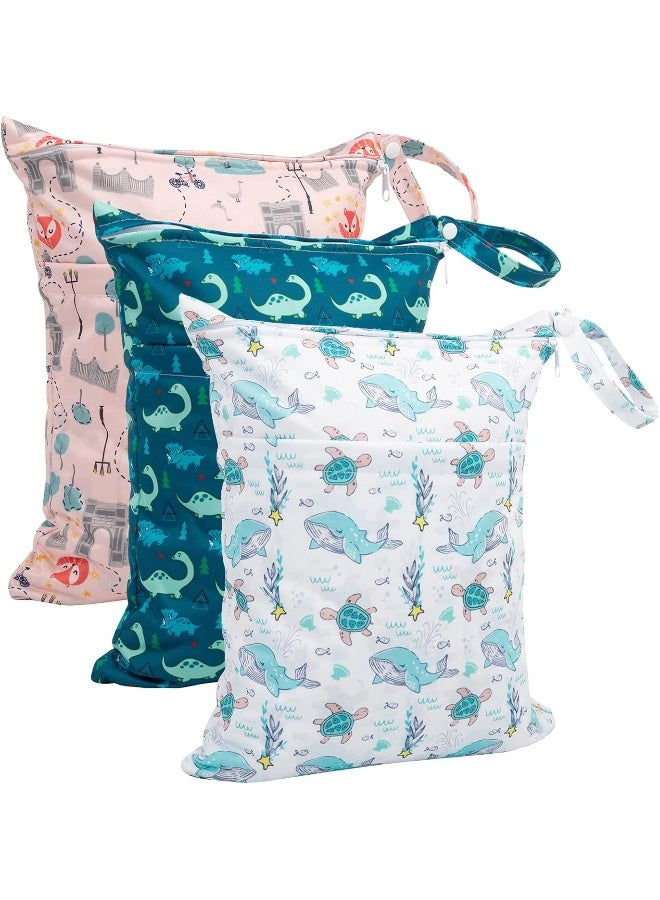 babygoal Babygoal 3LN17 Wet Dry Bags 3 Pack for Baby Cloth Diapers, Beach, Pool, Gym Bag for Swimsuits & Wet Clothes with Two Zippered Pockets  - Image 5
