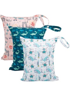 babygoal Babygoal 3LN17 Wet Dry Bags 3 Pack for Baby Cloth Diapers, Beach, Pool, Gym Bag for Swimsuits & Wet Clothes with Two Zippered Pockets  - Image 1