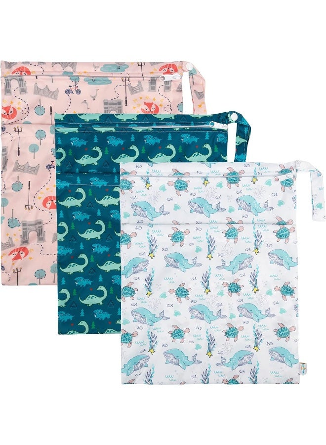 babygoal Babygoal 3LN17 Wet Dry Bags 3 Pack for Baby Cloth Diapers, Beach, Pool, Gym Bag for Swimsuits & Wet Clothes with Two Zippered Pockets  - Image 4