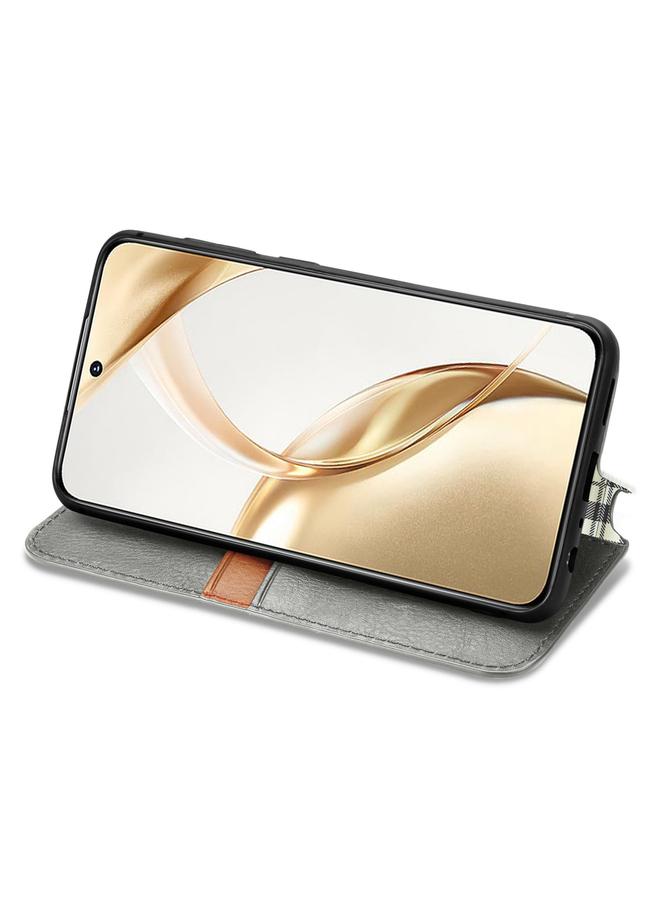 اس-توب جراب هاتف Honor 200 من الجلد المغناطيسي المضغوط بشبكة مكعبة - Image 4