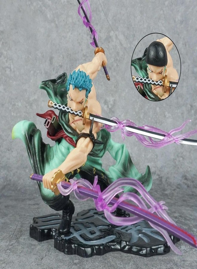 PITRESHWAR Anime Swordsman Action Figure - 3 Sword Style Purple Energy Figurine Toy for Car Dashboard, Cake, Office Desk & Table Decor | Purple Haki Anime Figure Toy - PVC Collectible Model - Image 2