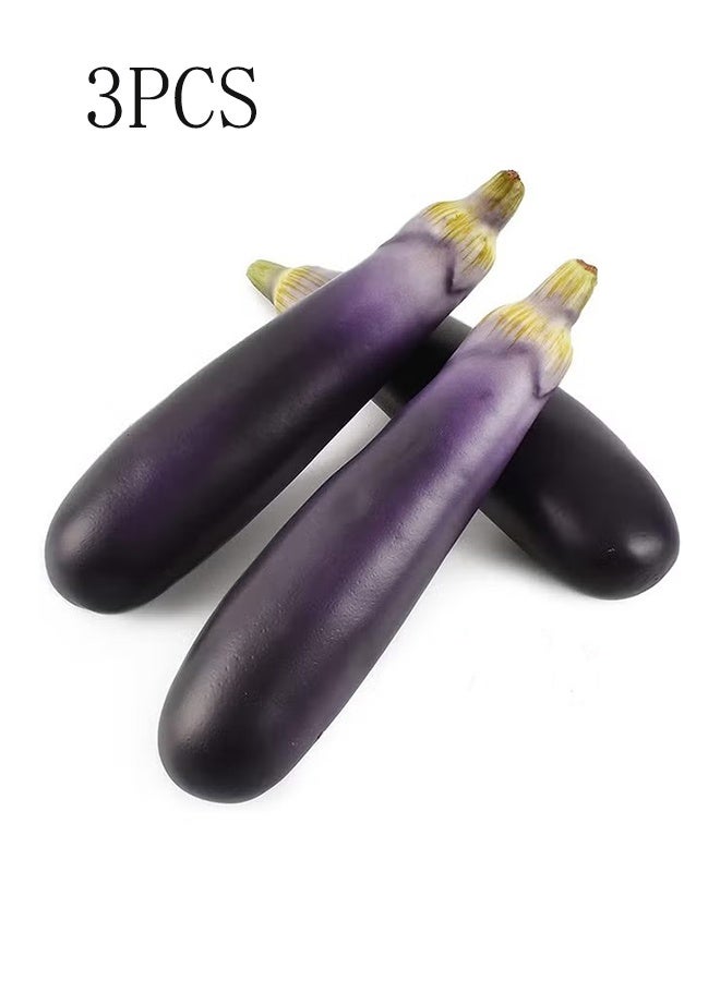 واي جيه 3 قطع باذنجان صناعي محاكٍ، خضار مزيف لتزيين المنزل والمطبخ، مستلزمات تصوير، زينة للمكتب - Image 1