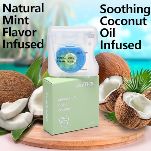 DanTicy Coconut-Oil Infused Woven Dental Floss,Deep Clean Natural Vegetable Waxed Floss,Extra Wide Cleaning and Slides Smoothly & Easily,PFAS Free | Coconut Flavored(33 Yds x 1 Unit) - Image 5