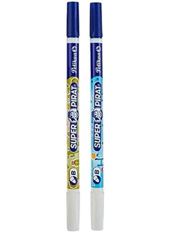 Pelikan Super-Pirat Royal Blue/Ink Eradicator Pen, Fine Tip On Pen, Broad Tip On Eradicator, 2 Pack (921734), 5.000  - Image 1