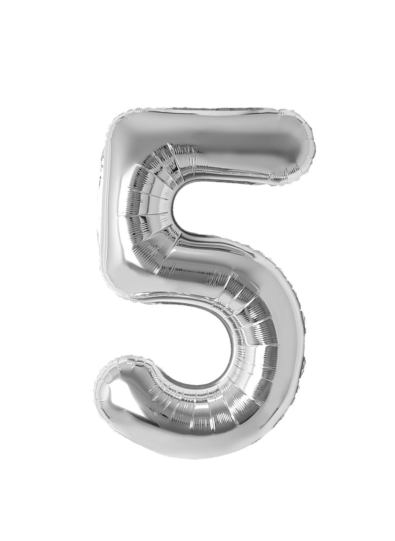 Party Zone Silver Foil Balloon Number 5 33" 