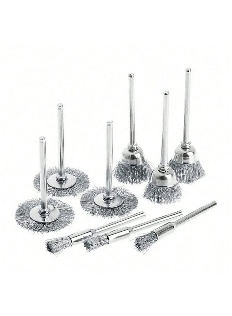 Mini metal wire brush set, 9 pieces, suitable for sanding, polishing, cleaning, and rust removal. - Image 2