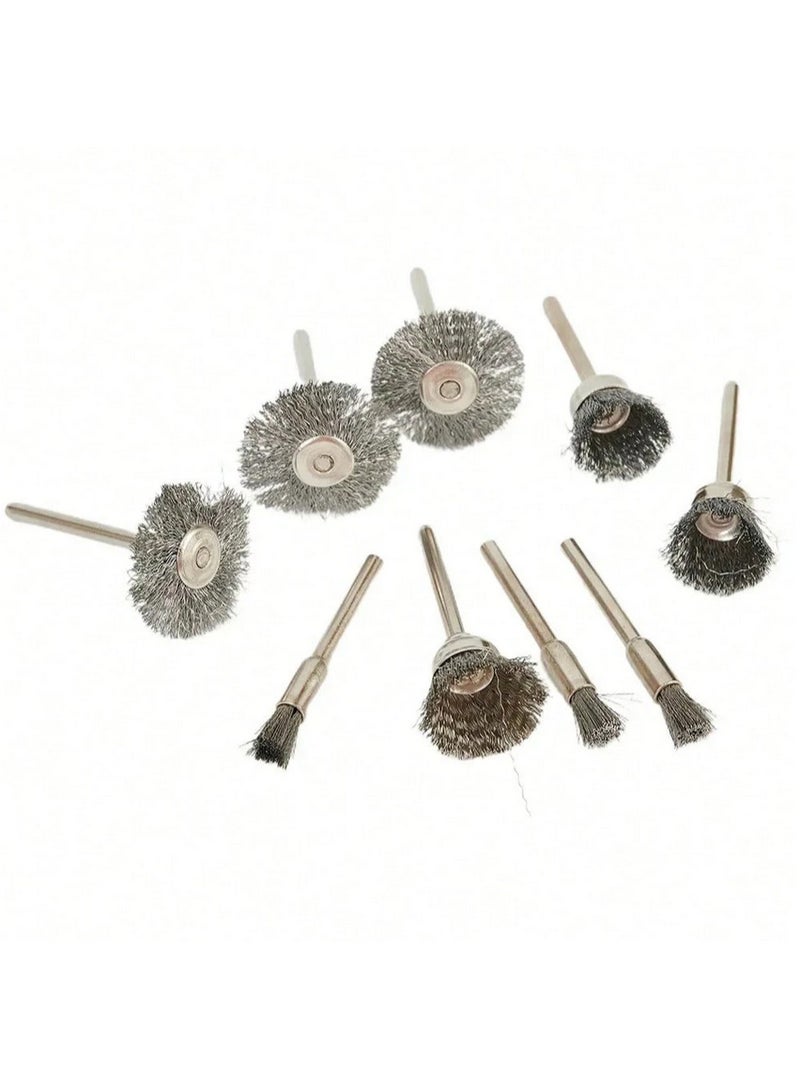 Mini metal wire brush set, 9 pieces, suitable for sanding, polishing, cleaning, and rust removal. - Image 3
