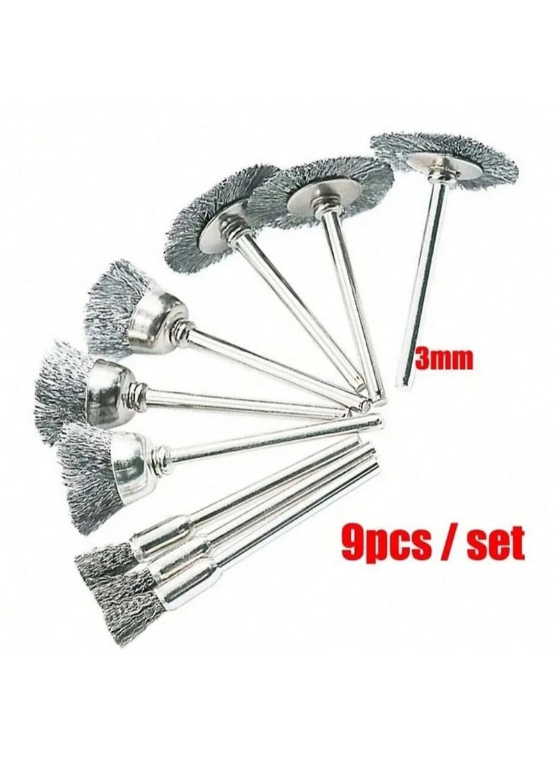 Mini metal wire brush set, 9 pieces, suitable for sanding, polishing, cleaning, and rust removal. - Image 1