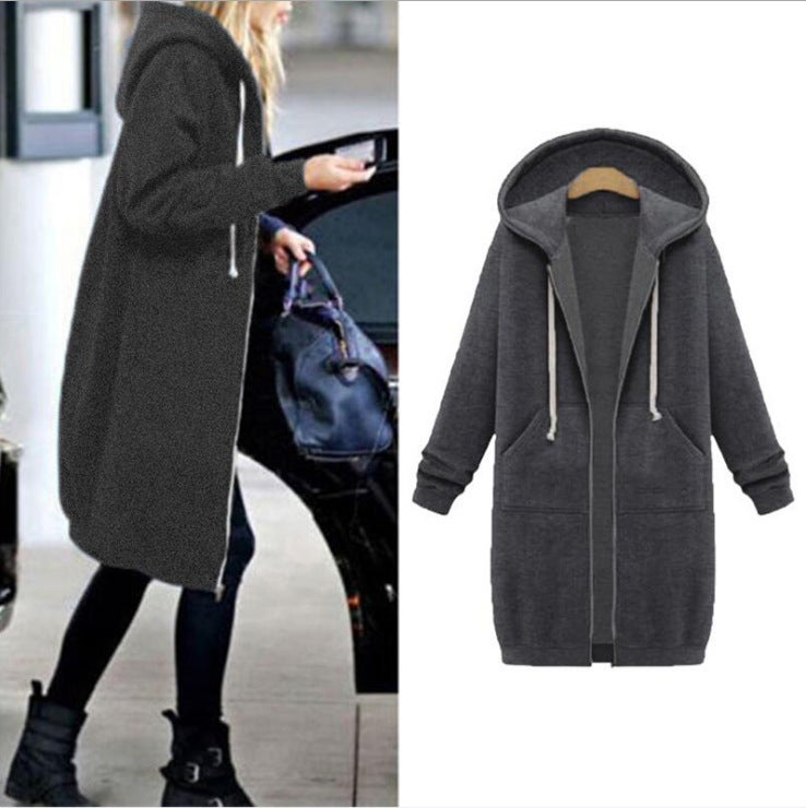 2021 Autumn Winter Brushed Fleece Hoodie Cardigan Dark gray 