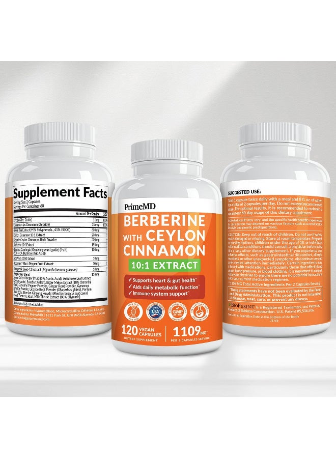 PrimeMD 21-in-1 Berberine Supplement with Ceylon Cinnamon with Chromium, Bitter Melon and Green Tea Extract and Black Pepper Extract 5X for Energy & Metabolism Support with 5279 mg (120 ct, Pack of 1) - Image 2