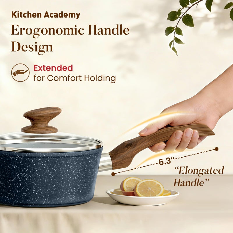 Kitchen Academy Pots and Pans Set Non Stick - 12 Piece Induction Kitchen Cookware Sets, Blue Granite Nonstick Cooking Pans Set - Image 5