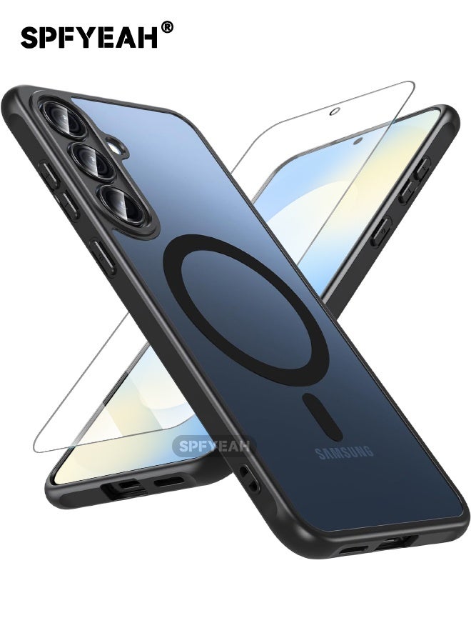 SPFYEAH [2-in-1] Samsung Galaxy S25 FE Case with Screen Protector, Upgraded [Full Camera Protection] [Frosted Translucent] Slim Shockproof Durable Magnetic Case for Samsung Galaxy S25 FE 6.7 inch (Bla