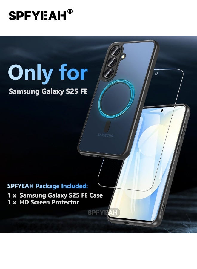 اس بي اف يا. [2 في 1] جراب Samsung Galaxy S25 FE مع واقي شاشة، مُحسّن [حماية كاملة للكاميرا] [شفاف غير لامع] جراب مغناطيسي متين مقاوم للصدمات لهاتف Samsung Galaxy S25 FE مقاس 6.7 بوصة (أسود، عبوة من 1+1) - Image 2