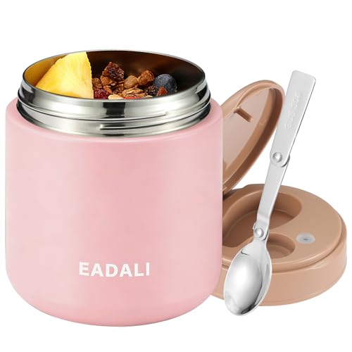 Eadali 15.2 oz Thermo Food Jar for Kids & Adults, Vacuum Insulated Lunch Container 316 Stainless Steel, Hot & Cold Soup Jar with Spoon, BPA Free & Leak Proof - Image 1