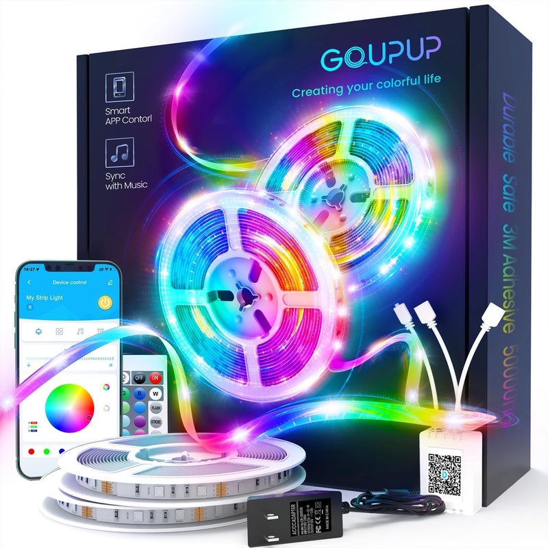GUPUP LED Strip Lights 30 ft, LED Lights for Bedroom RGB Color Changing Rope Lighting with Remote 5050 12V Tape Lighting DIY Colors for Room, Home Decoration - Image 1