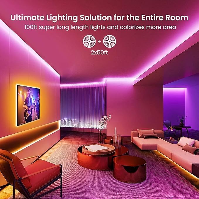 GUPUP LED Strip Lights 30 ft, LED Lights for Bedroom RGB Color Changing Rope Lighting with Remote 5050 12V Tape Lighting DIY Colors for Room, Home Decoration - Image 3