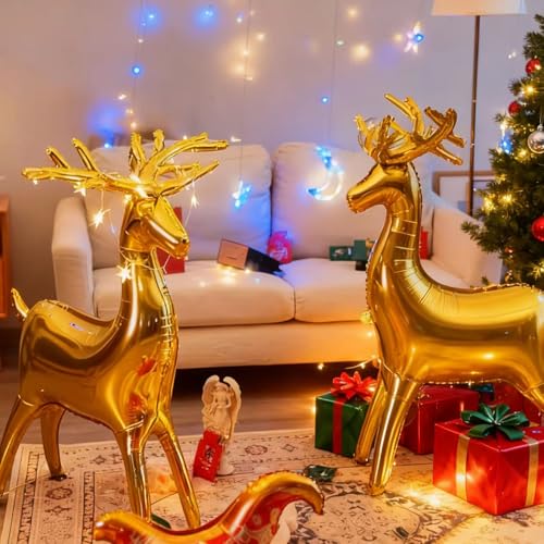 TaTalife Christmas Balloons 5 Pcs Christmas Foil Balloons Large Reindeer Balloon Santas Sleigh Mylar Balloons for Holiday 4D Elk Set Inflatable Standing Reindeer for Xmas New Year Party Decorations - Image 5