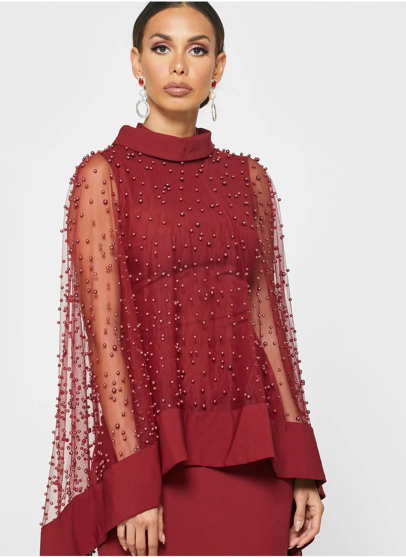 Khizana Beaded Mesh Overlay Maxi Dress