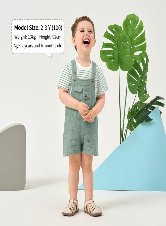 Volunboy Toddler Boy Summer Clothes Unisex Short Sleeve T-shirt Overalls Cotton Gauze Jumpsuits 2Pcs Suspenders Shorts Set (Lightgreen, 2-3T) - Image 4