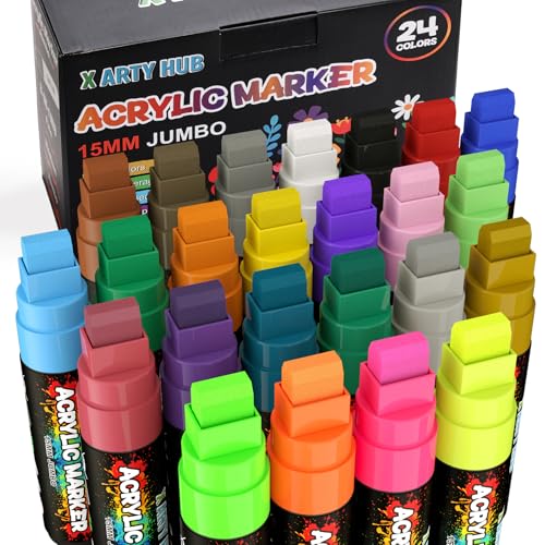 X ARTY HUB Jumbo Acrylic Paint Markers, 24 Colors (14 Classic, 6 Metallic, 4 Neon) Poster Markers with 15mm Thick Tip, Quick-Dry Paint Pens for Window Art, Banners, Signs & Large DIY Projects - Image 1