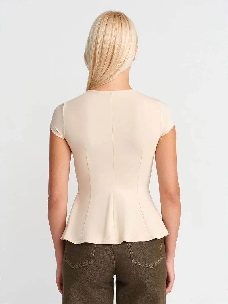 ديلفين Dilvin Fitted Crew Neck Frilly T-shirt