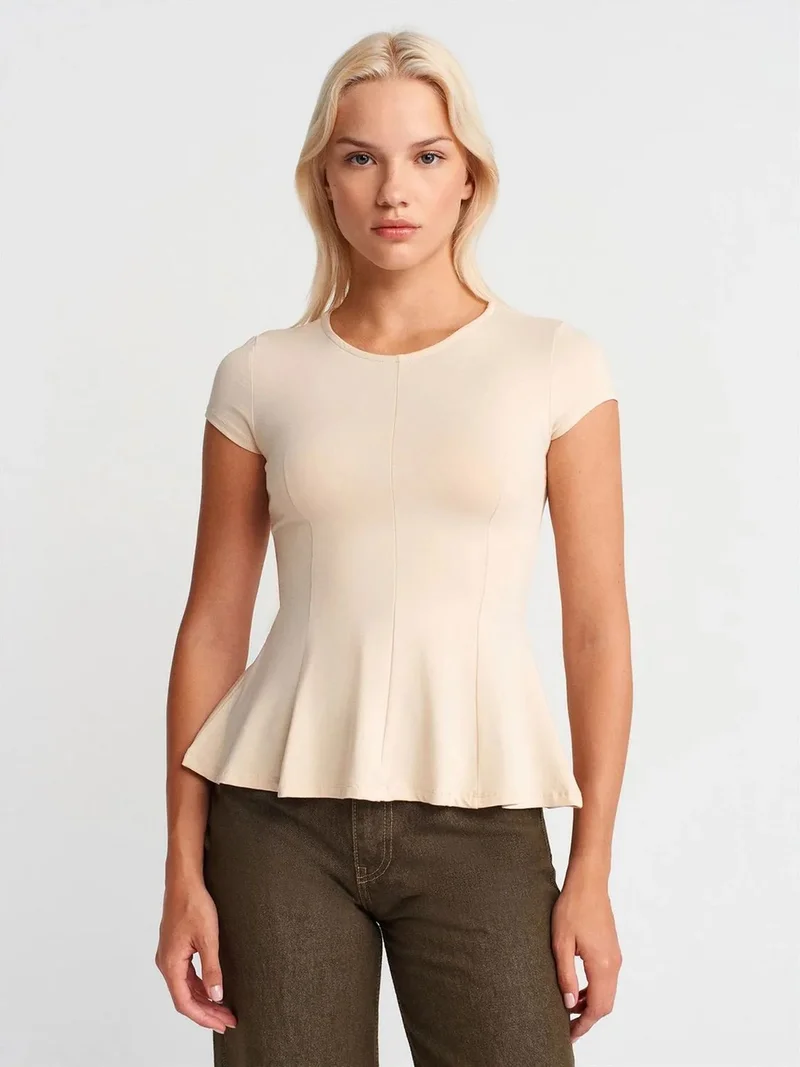 ديلفين Dilvin Fitted Crew Neck Frilly T-shirt