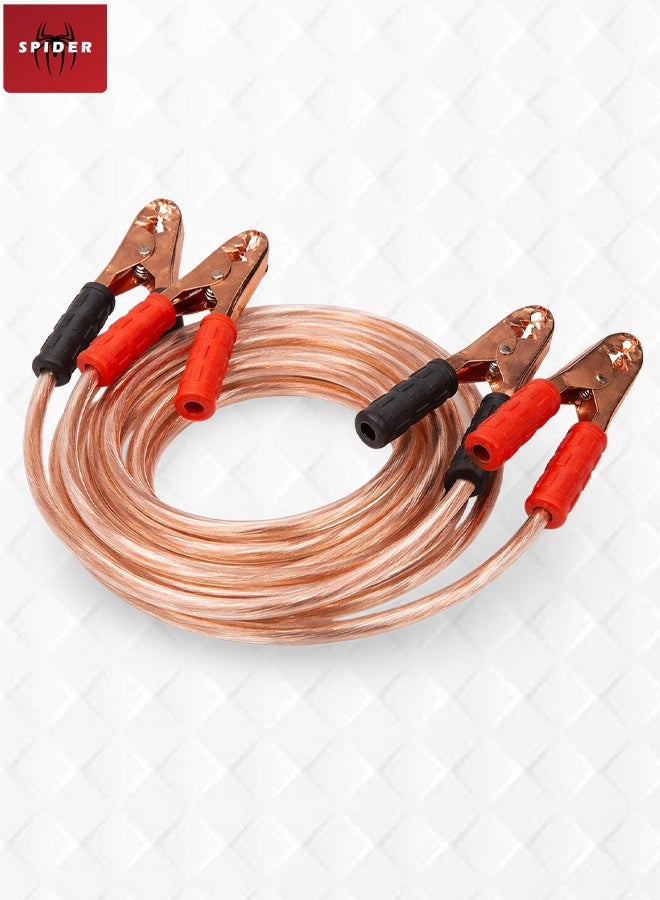 SPIDER Heavy Duty Car Booster Cable 500 AMP 6 Gauge Copper Clad Jumper Cables 2.5M 8.2FT with Insulated Clamps All Weather Emergency Battery Jump Start Cable for Cars SUVs Vans Pickup Diesel Petrol Vehicles with Carry Bag 600A Clamps Model 5205 - Image 1