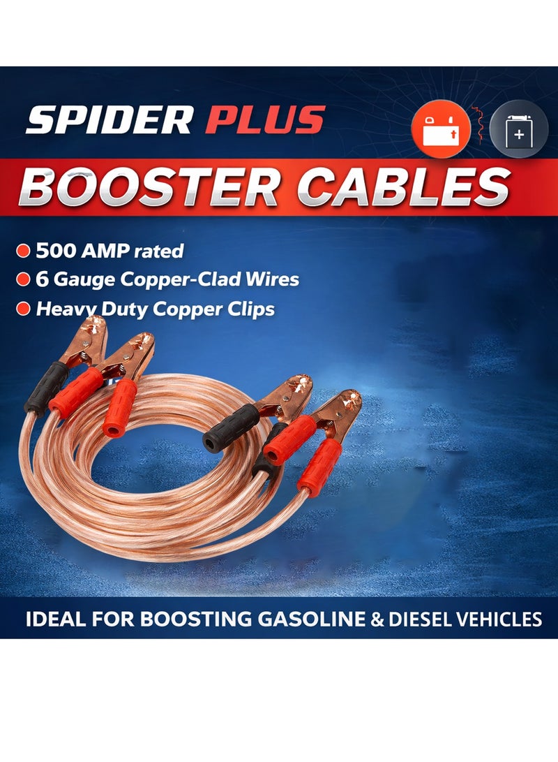 SPIDER Heavy Duty Car Booster Cable 500 AMP 6 Gauge Copper Clad Jumper Cables 2.5M 8.2FT with Insulated Clamps All Weather Emergency Battery Jump Start Cable for Cars SUVs Vans Pickup Diesel Petrol Vehicles with Carry Bag 600A Clamps Model 5205 - Image 3