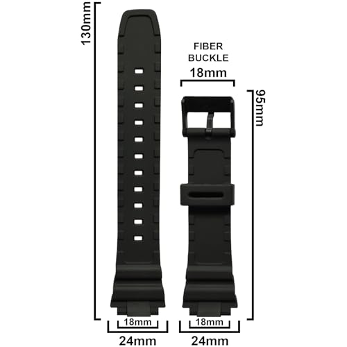 DBLACK ''CDS2'' 18mm Resin Watch Strap (Black) // Compatible With ''CASI0'' Watch Models AE-1200WH, AE-1300WH, F-108WH, W-216H & Others (Black) - Image 2