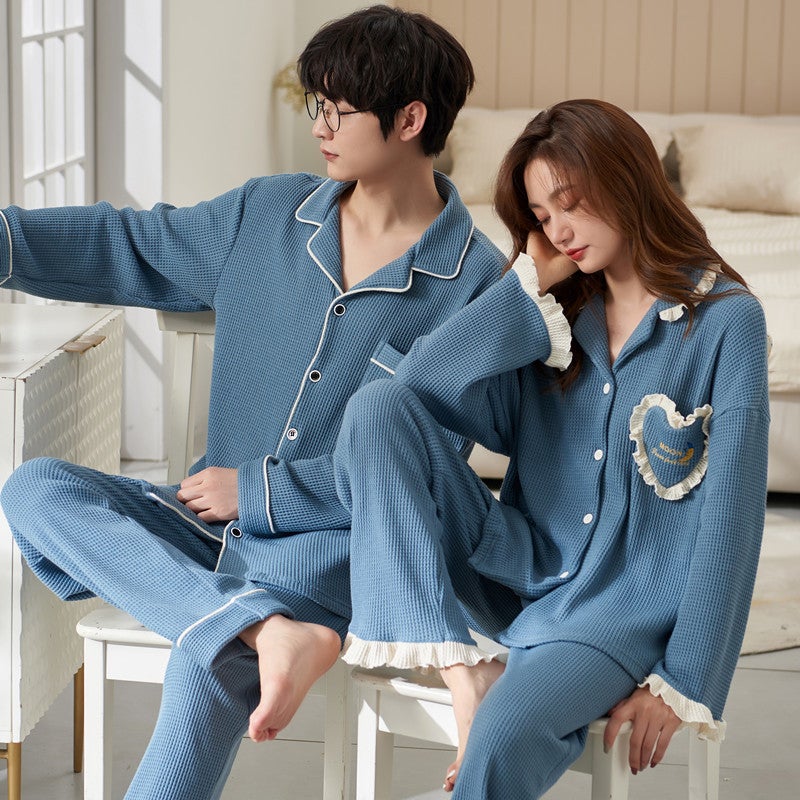 Couple Pajamas Spring & Fall Long-Sleeved Style One Man And One Woman Large Size Cotton Home Clothes Set Can Be Worn Outside In Summer - Image 3