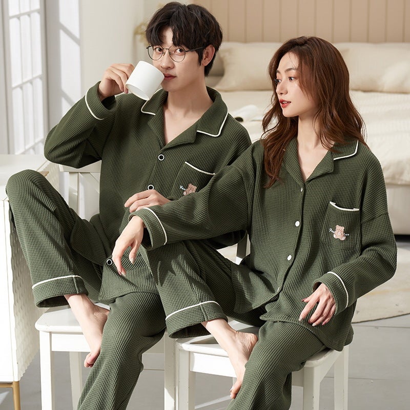 Couple Pajamas Spring & Fall Long-Sleeved Style One Man And One Woman Large Size Cotton Home Clothes Set Can Be Worn Outside In Summer - Image 4