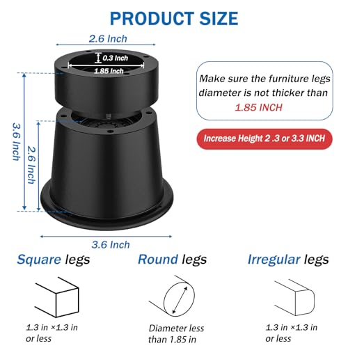 ANNKUT Round Bed Risers 3 inch Heavy DutyElevation in Heights 2 or 3 Inch Circle Furniture Risers for Chair Table and Desk Legs LiftingAdjustable Bed Lifts RisersPack of 4 RiserBlack - Image 3