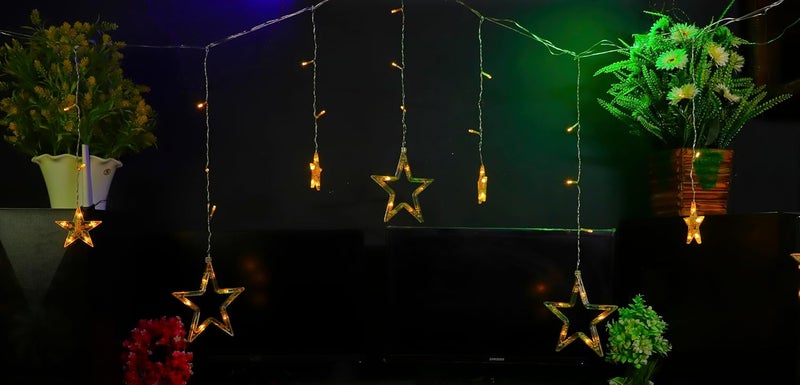Eveready EVEREADY Curtain Star Decorative and Festive Lighting Attached Remote Controller 8 Different Lighting Modes 12 Stars 6 Small 6 Large 4M BIS Approved Made in India Warm White - Image 4