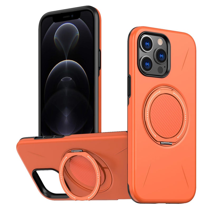 erorex For iPhone 12 Pro Max Metal Rotation Holder MagSafe TPU Hybrid PC Phone Case(Orange) - Image 1
