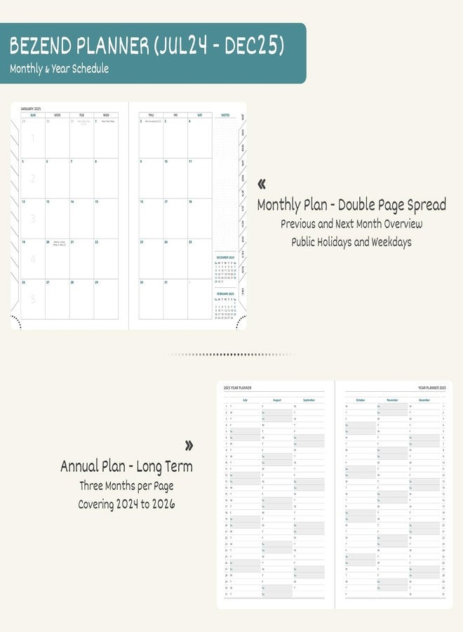 BEZEND Planner 2025 Starts from Now, 18 Months (July24-Dec25) [Dark Green] 5.8" x 8.5", Academic Year Planner, Daily Weekly and Monthly Calendar with Pen Holder, Vegan Leather Hard Cover - Image 4