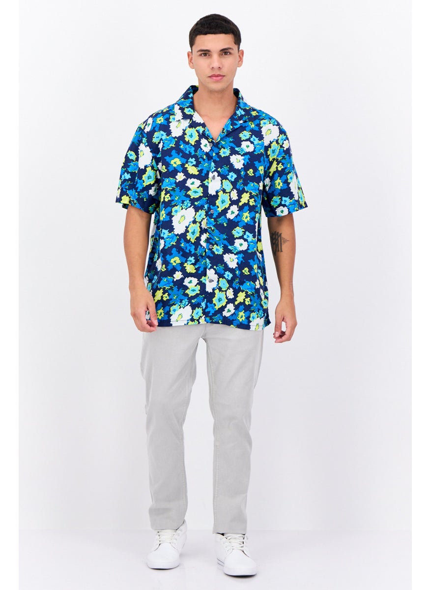 French Connection Men Regular Fit Allover Print Short Sleeves Casual Shirt, Navy Combo  - Image 4