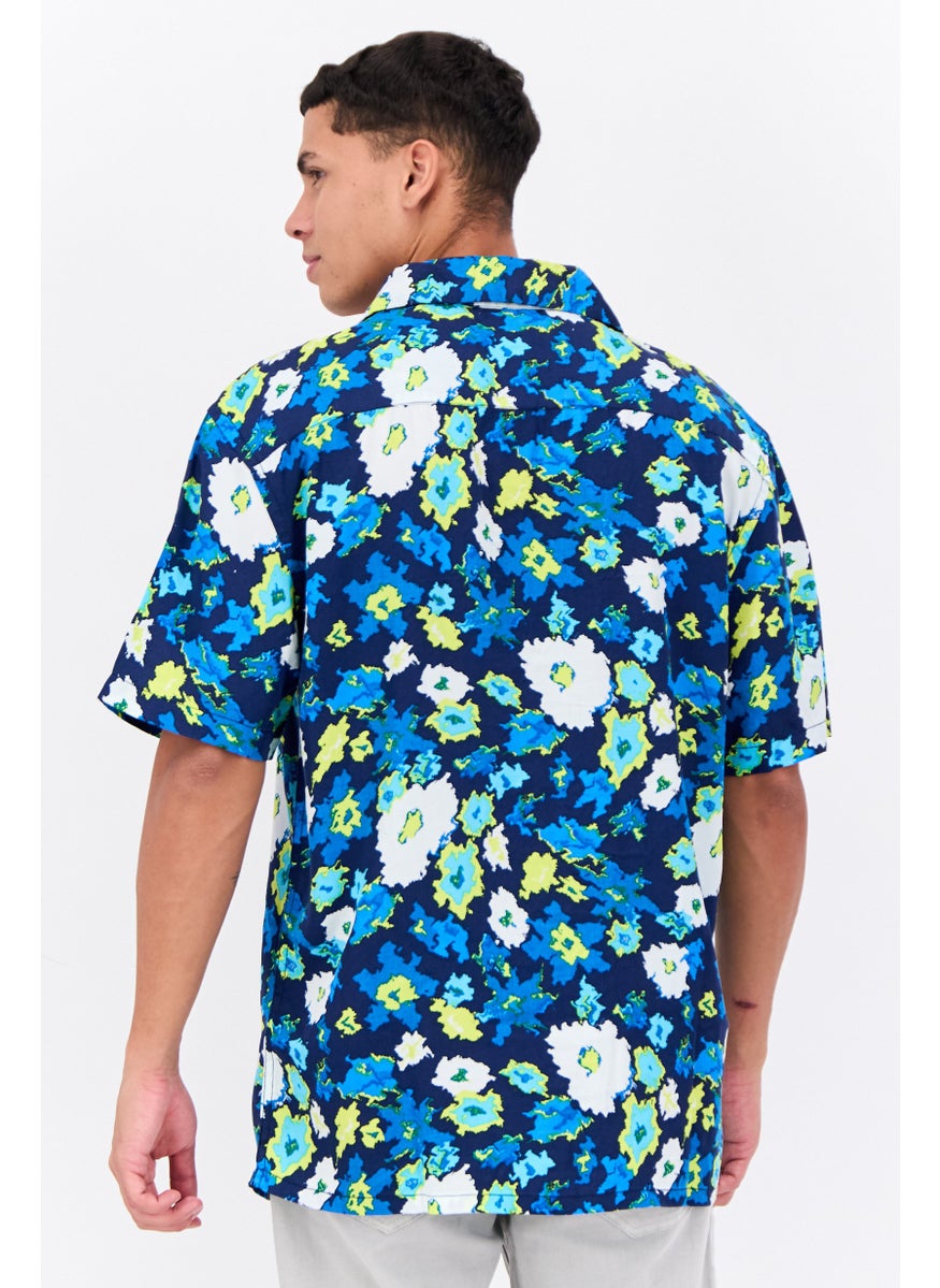 French Connection Men Regular Fit Allover Print Short Sleeves Casual Shirt, Navy Combo  - Image 3