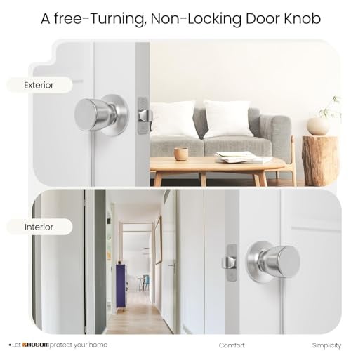 HOSOM Passage Door Knob, Interior Door Knob, Keyless Door knobs Interior for Hallway, Closet and More, No Locking Satin Nickel Door Handle Knob, 1 Pack - Image 4