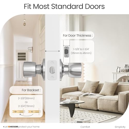 HOSOM Passage Door Knob, Interior Door Knob, Keyless Door knobs Interior for Hallway, Closet and More, No Locking Satin Nickel Door Handle Knob, 1 Pack - Image 2