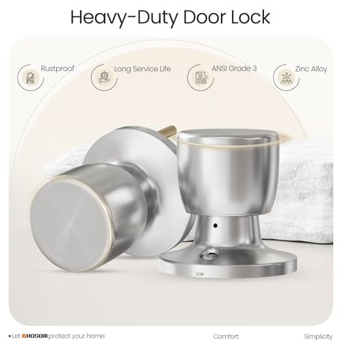 HOSOM Passage Door Knob, Interior Door Knob, Keyless Door knobs Interior for Hallway, Closet and More, No Locking Satin Nickel Door Handle Knob, 1 Pack - Image 5