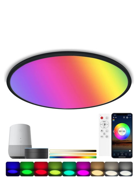 Smart Ceiling Light 12Inc RGB LED Flush Mount Light  3000K-6500K Color Changing Bluetooth WiFi Remote Color Changing Sync with Music Compatible with Alexa Google Home for Bedroom Living Room